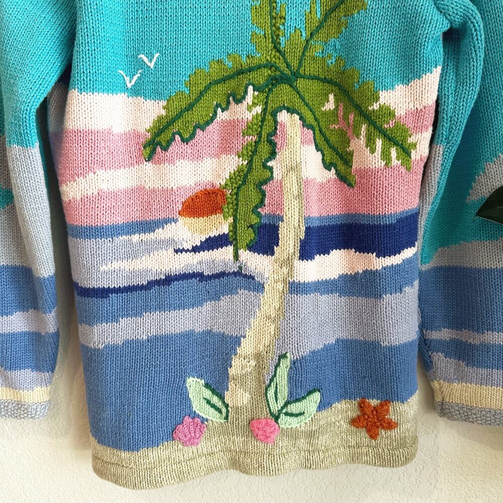 VTG Storybook Knits Cardigan Small Novelty Beach Tropical Coastal 3D Crochet - Picture 4 of 11